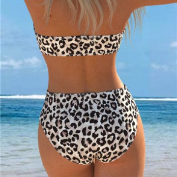 Bikini bandeau pour femmes avec taille haute et motif léopard élégant R&B