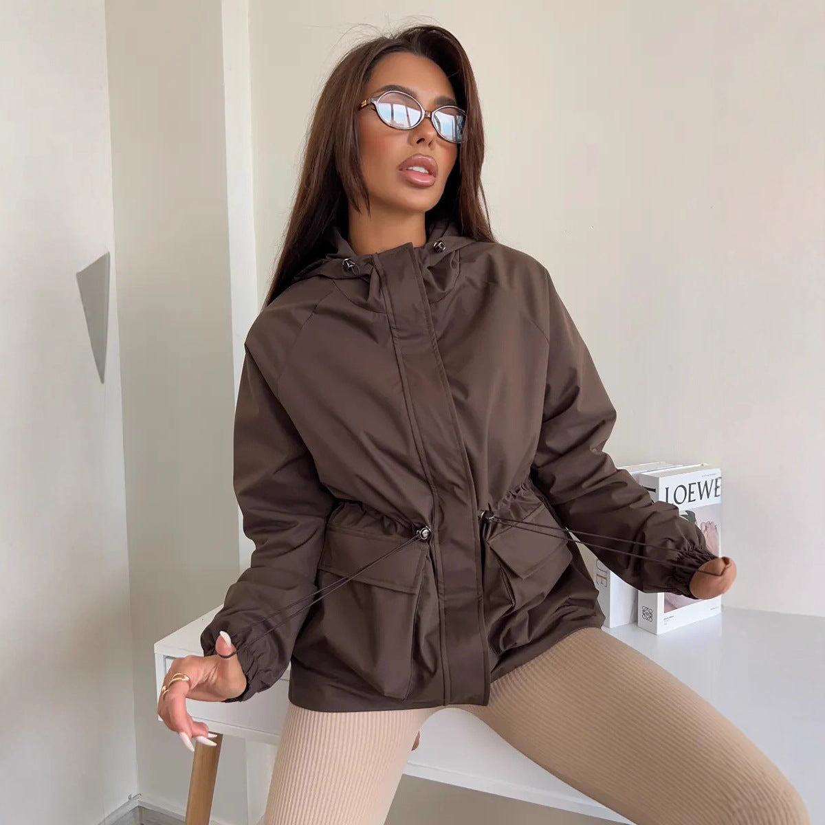 Parka imperméable pour femmes avec capuche, taille cintrée à cordon et poches XXL Echo Archiv