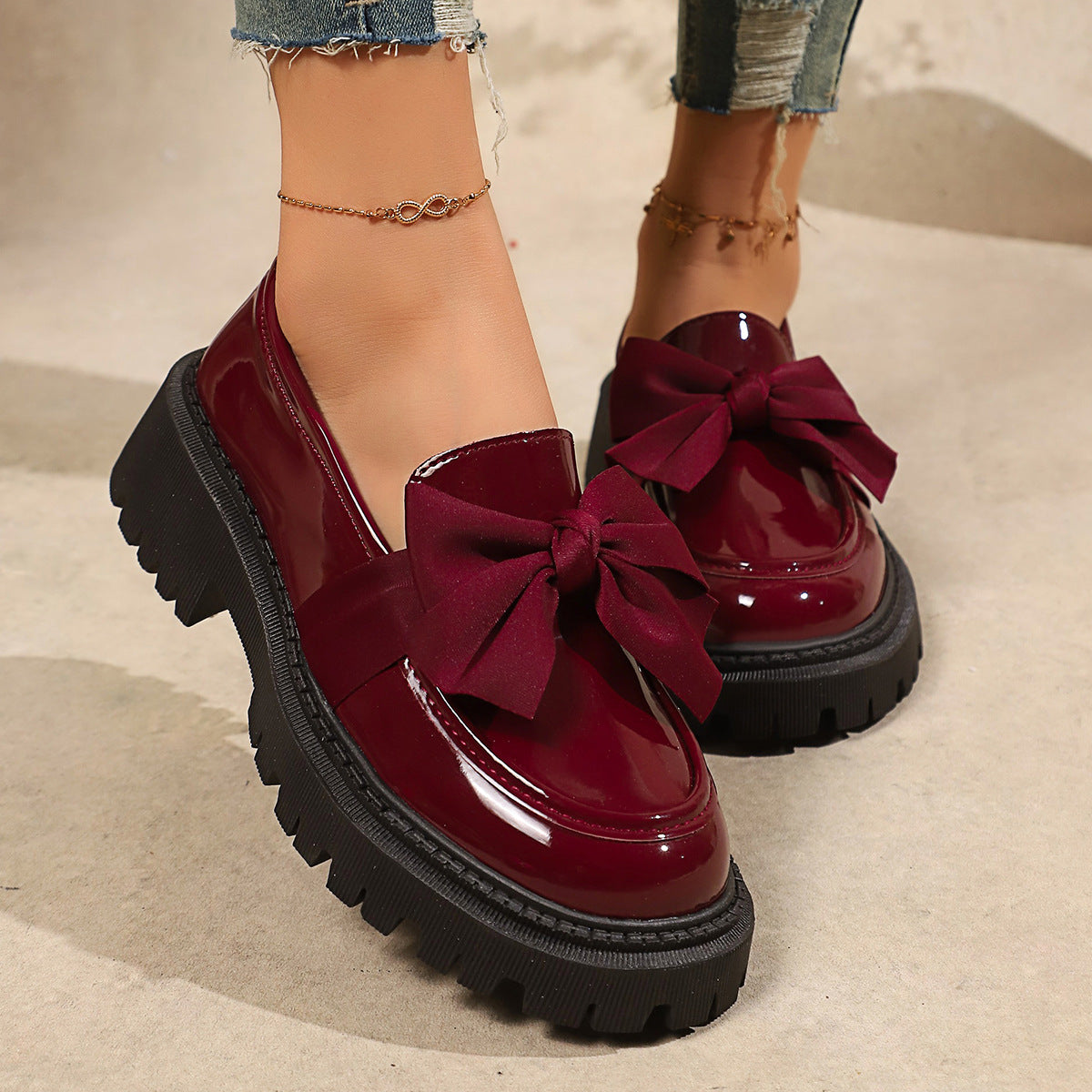 Mocassins pour femmes avec accent de nœud volumineux et semelle antidérapante R&B