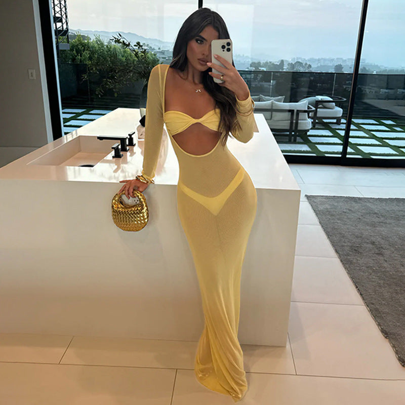 Robe Bodycon élégante pour femme avec manches longues et découpes R&B