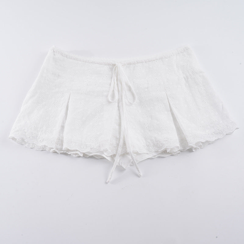 Jupe courte pour femmes avec taille ajustable et design floral brodé R&B