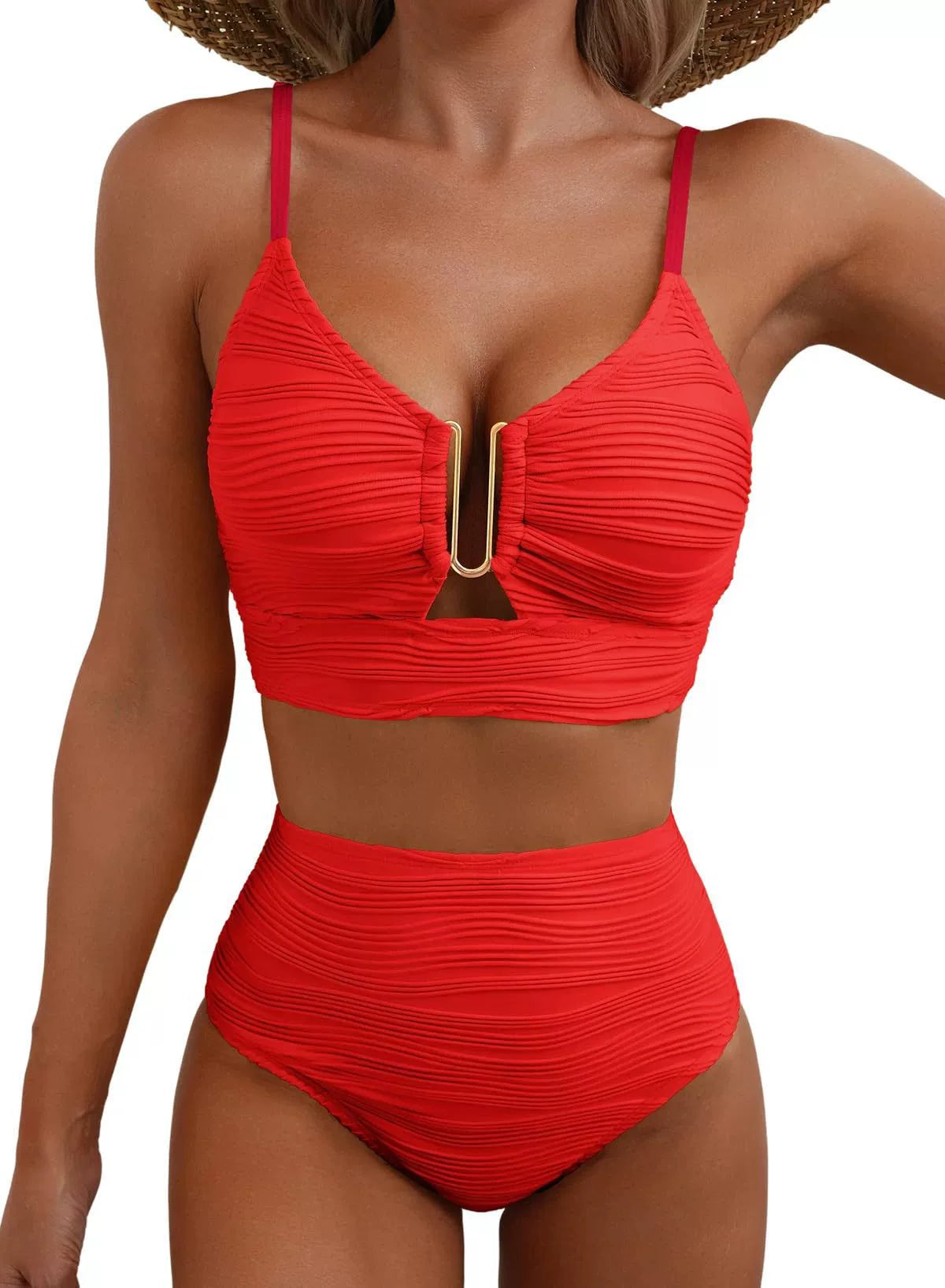 Siren | Ensemble de bikini taille haute avec détail U-Link doré