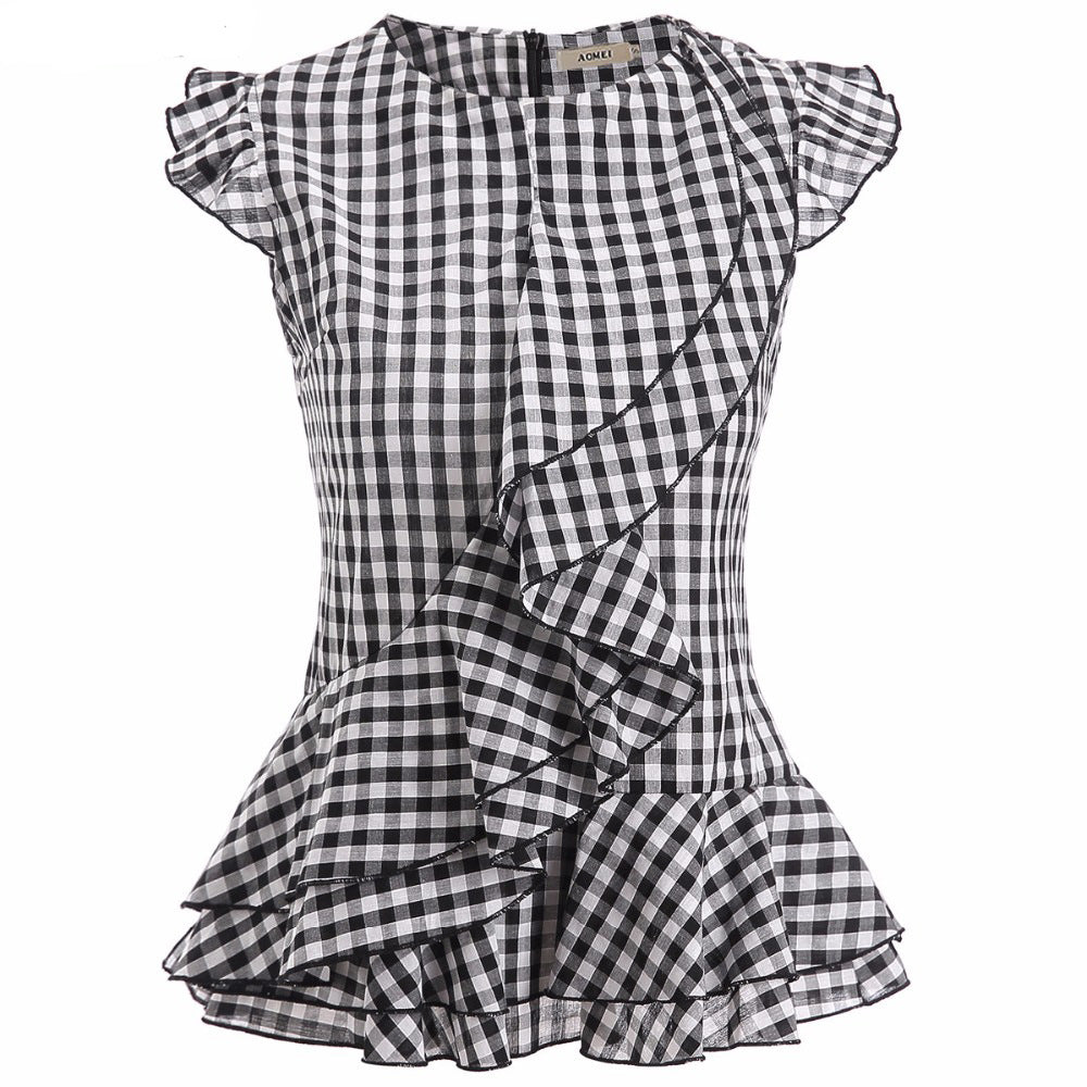 Robe à carreaux fluide pour femmes avec volant volumineux R&B
