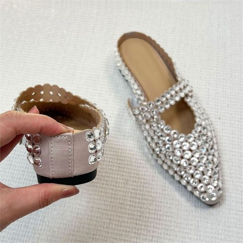 Mules élégantes et glamour pour femmes avec des ornements en strass R&B