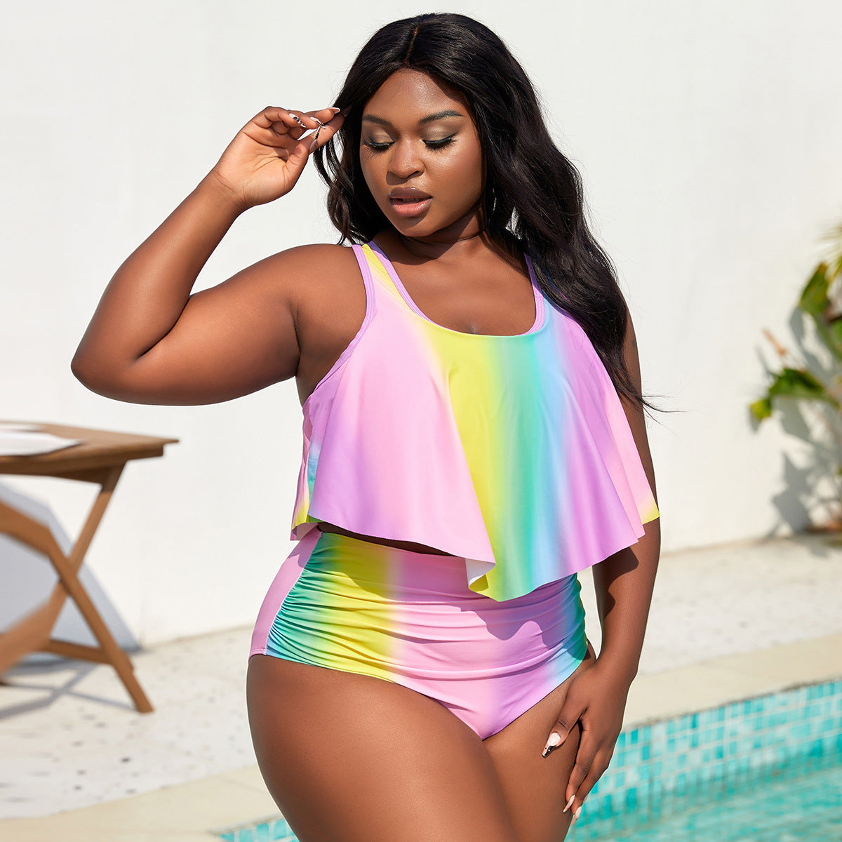 Ensemble Tankini Femme avec Haut Fluide et Short Taille Haute R&B