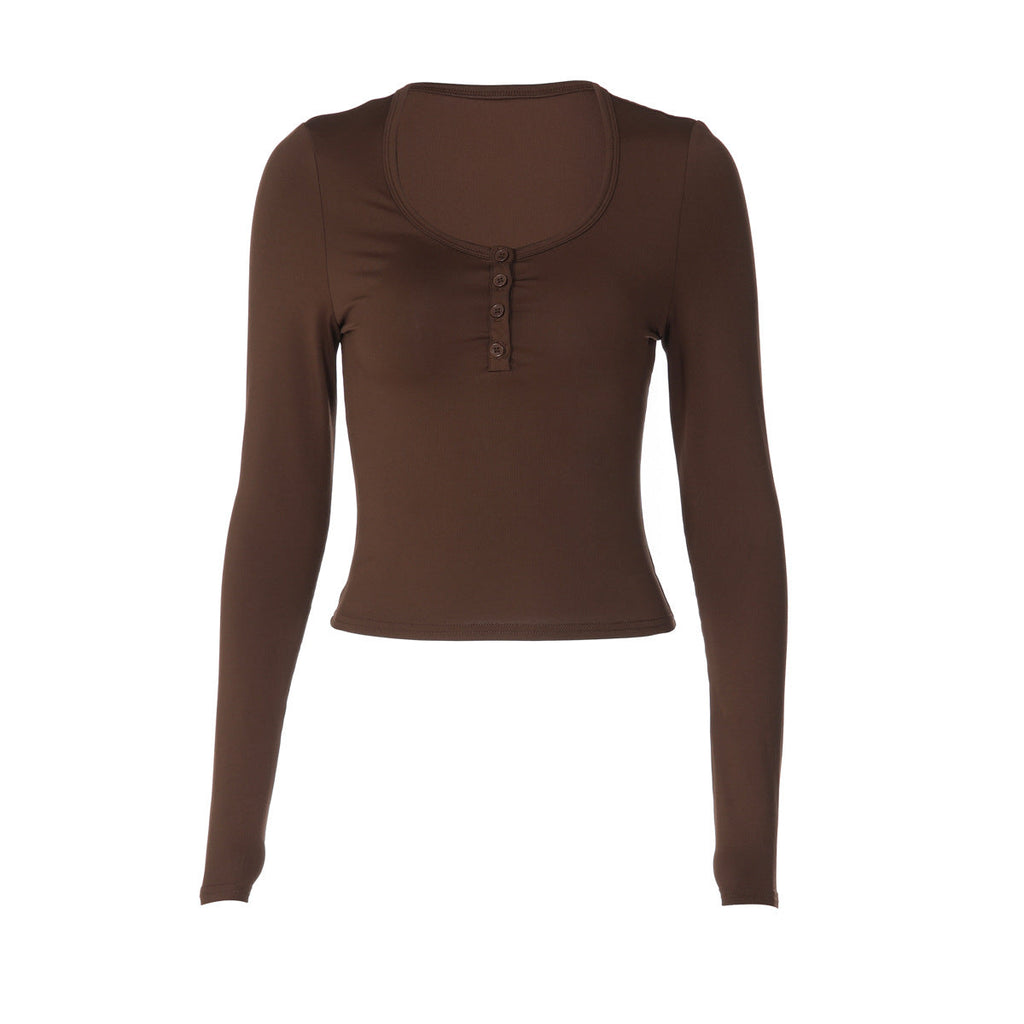 T-shirt à manches longues ajusté pour dames avec patte de boutonnage Heidi-Mode