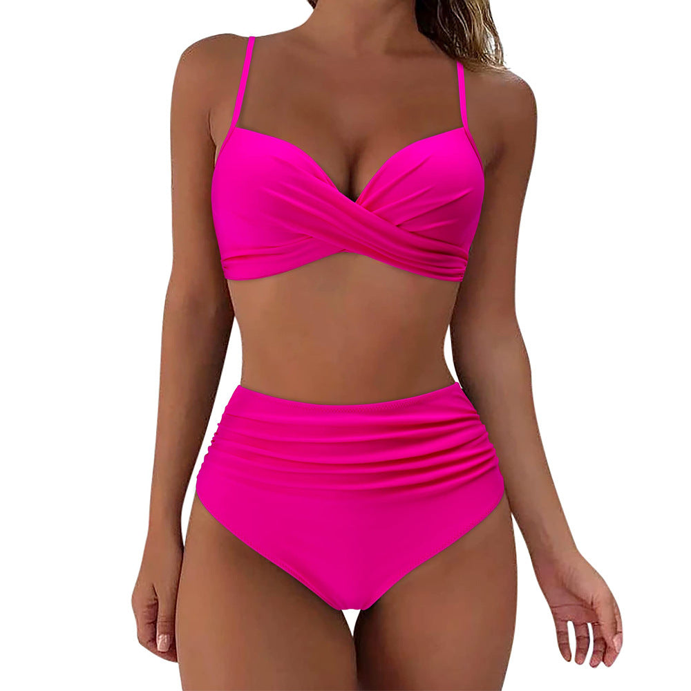 Ensemble de bikini taille haute pour femmes avec haut floral et culotte froncée R&B