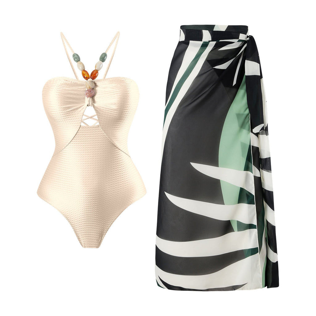 Maillot de bain femme sécurisé avec coupe ludique et jupe portefeuille assortie Drune