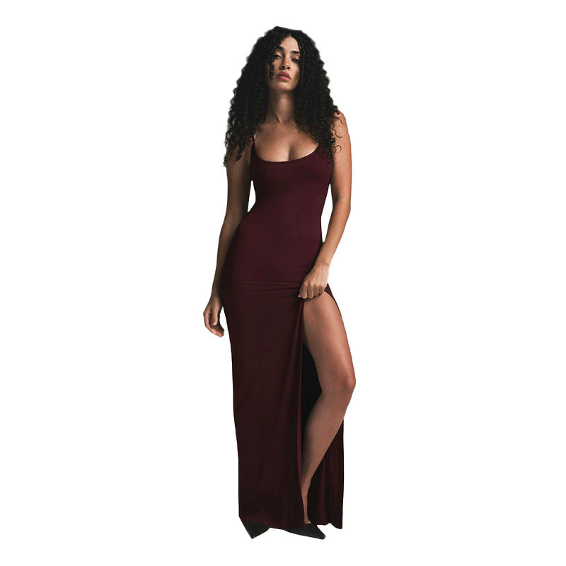 Robe maxi ajustée pour femmes avec fente haute R&B
