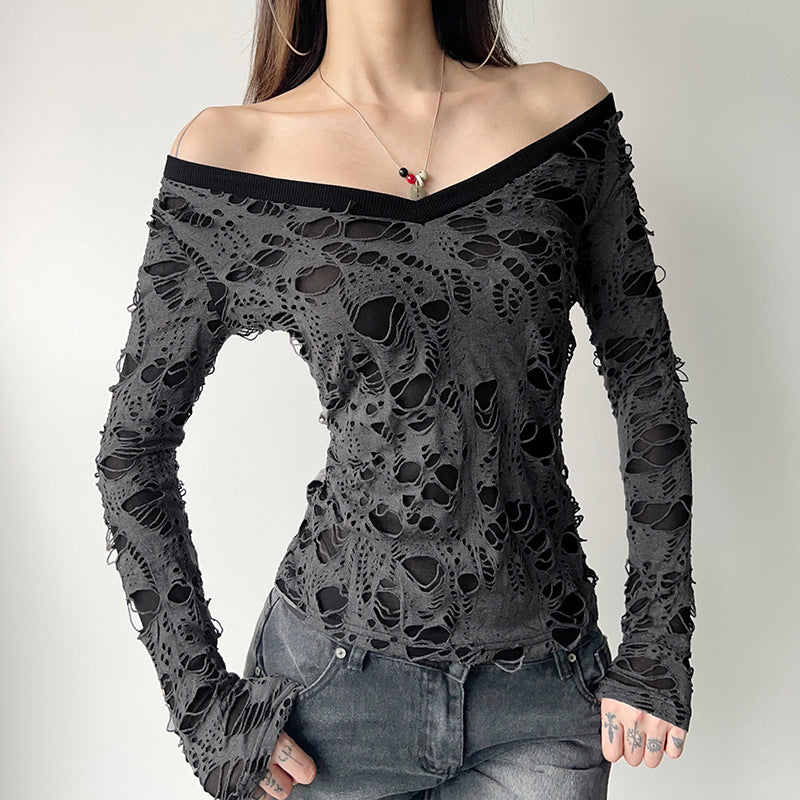 T-shirt en dentelle transparente pour femmes avec décolleté en V, look superposé à manches longues et Cami intégré Echo Archiv
