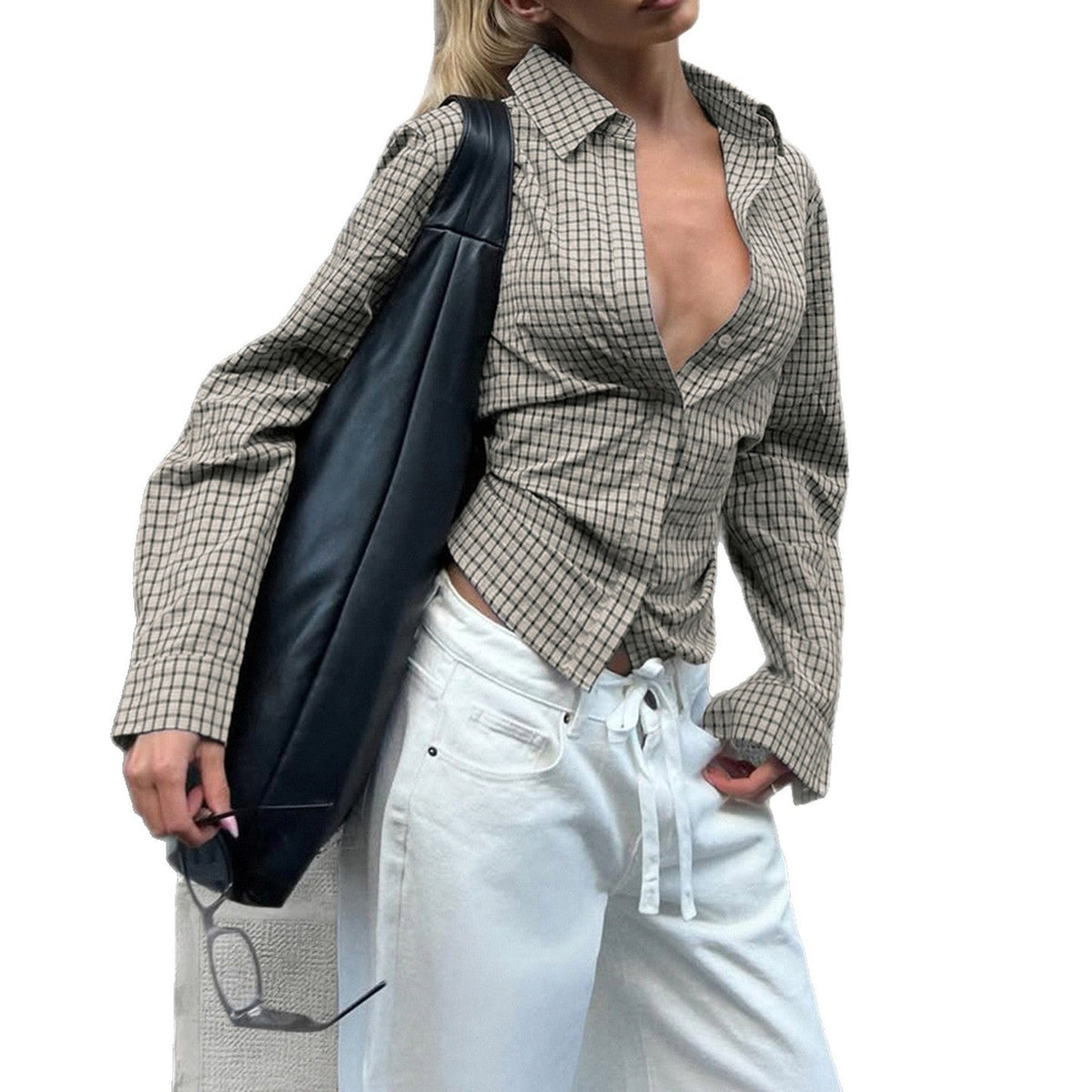 Chemisier à carreaux cintré pour femmes avec patte de boutonnage dissimulée et couture de taille formée Echo Archiv