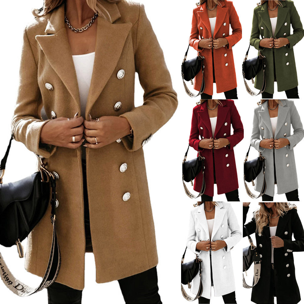Manteau mixte en laine à double boutonnage cintré pour femmes avec col à revers et boutons décoratifs Echo Archiv