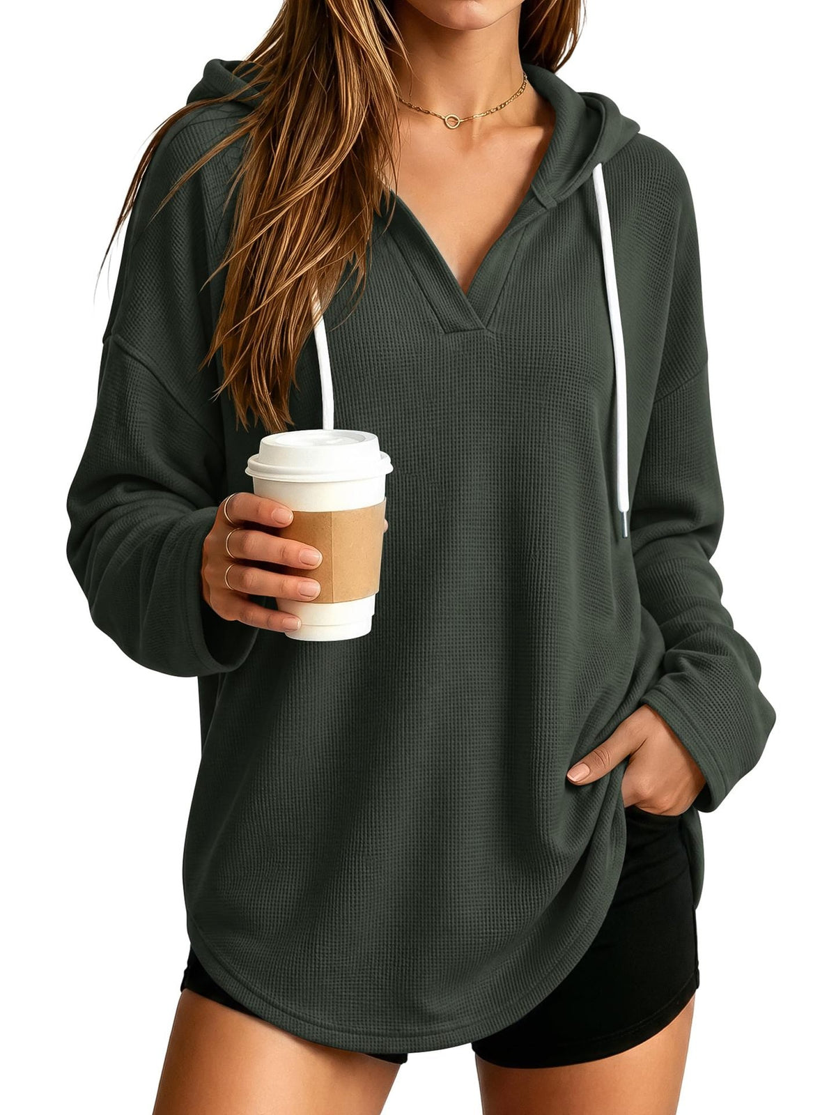 Pull à capuche décontracté pour femmes avec texture en gaufre