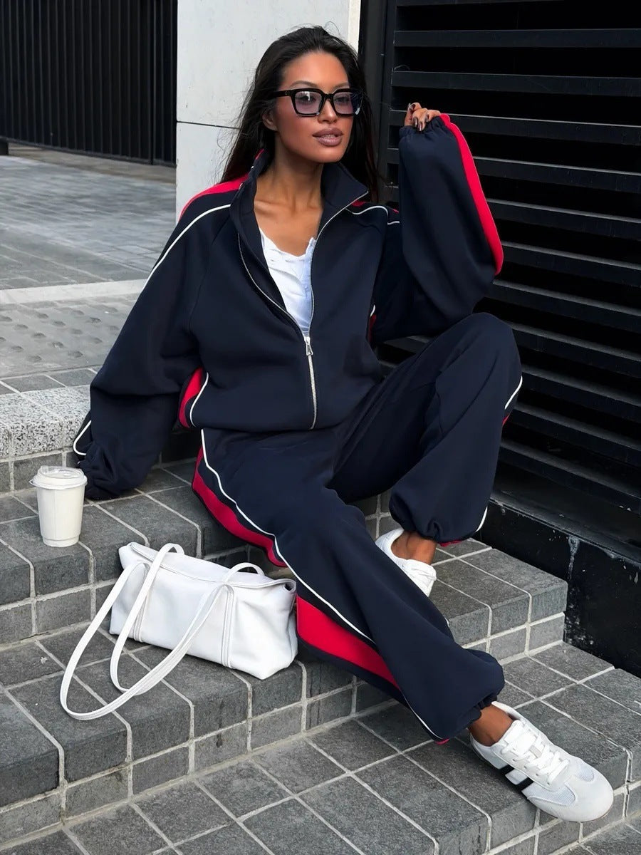 Ensemble de sweat à deux pièces pour femmes avec bandes contrastées sur les côtés Echoarchiv