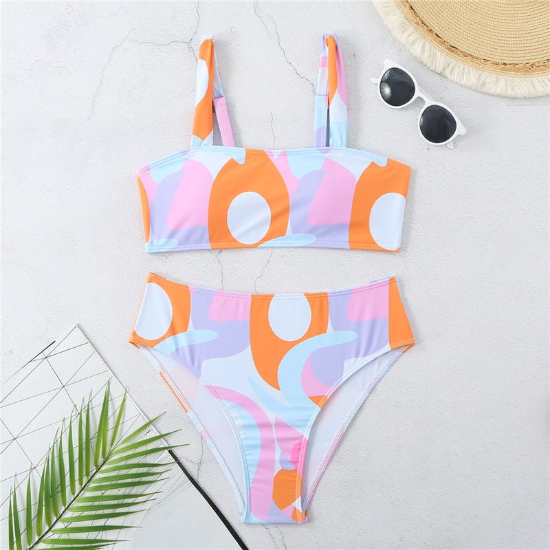 Bikini taille haute pour femmes avec des détails graphiques créatifs R&B