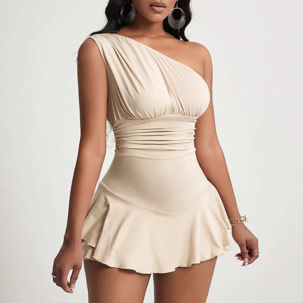 Robe Mini Asymétrique À Une Bretelle Avec Détails Froncés Pour Femme | Idéale Pour Événements Et Sorties