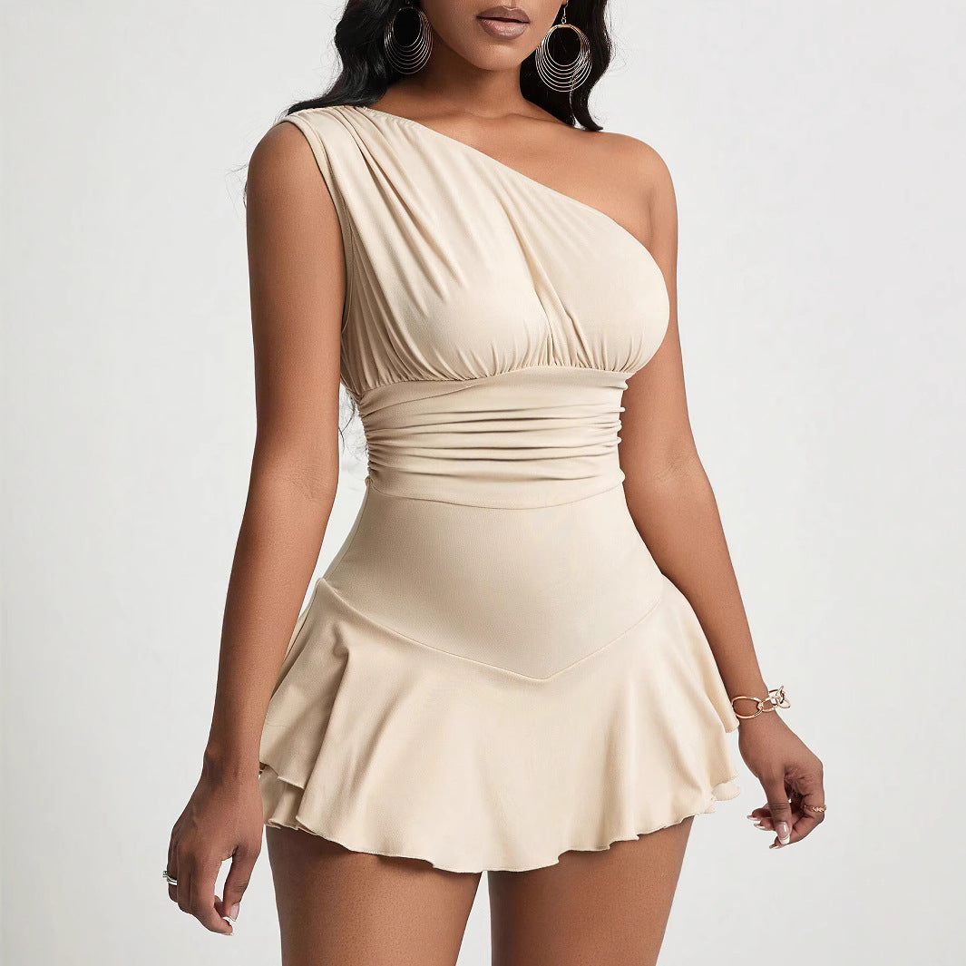 Robe Mini Asymétrique À Une Bretelle Avec Détails Froncés Pour Femme | Idéale Pour Événements Et Sorties