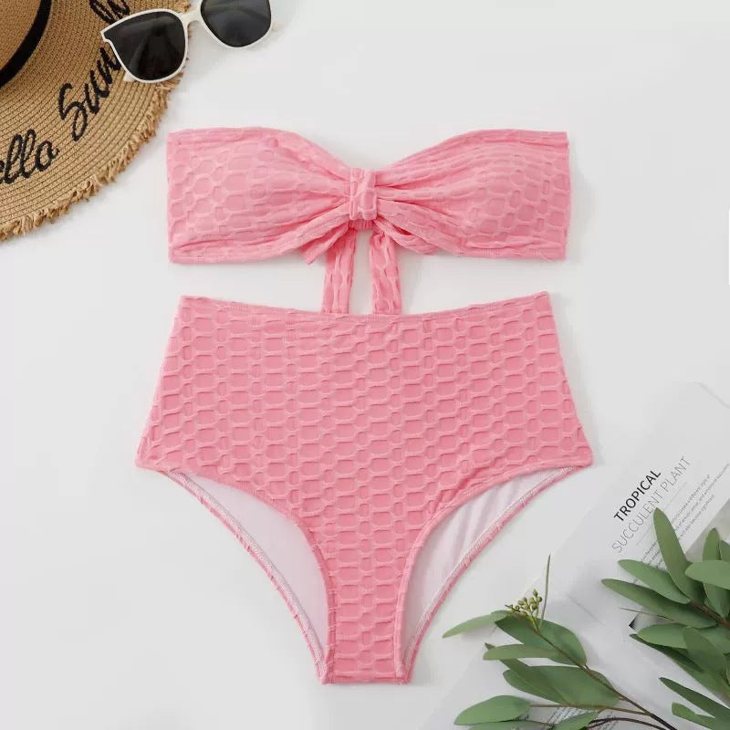 Bikini Femme Taille Haute avec Détail de Nœud Stylé R&B