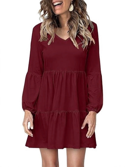 Robe Mini à Volants pour Femmes avec Décolleté en V et Manches Ballon Echoarchiv