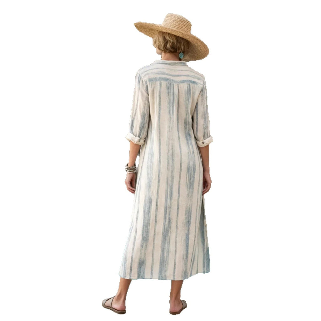 Robe chemise rayée en look lin pour femmes Echoarchiv