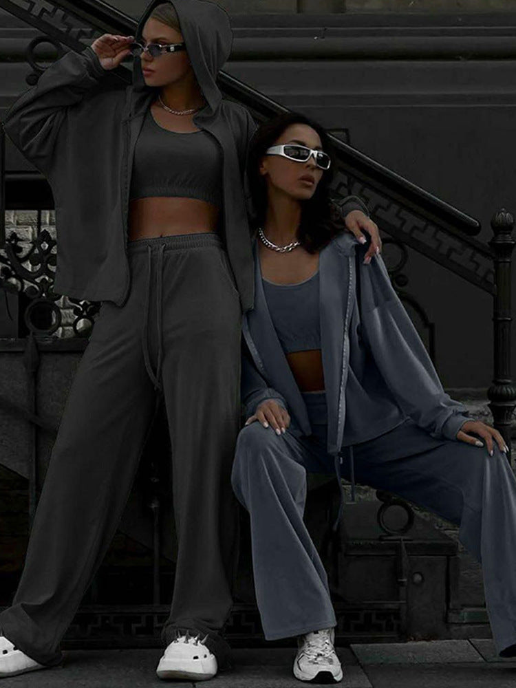 Ensemble lounge en velours doux pour femmes avec fermeture éclair courte, cordons extra longs et pantalon de confort à taille haute Echo Archiv