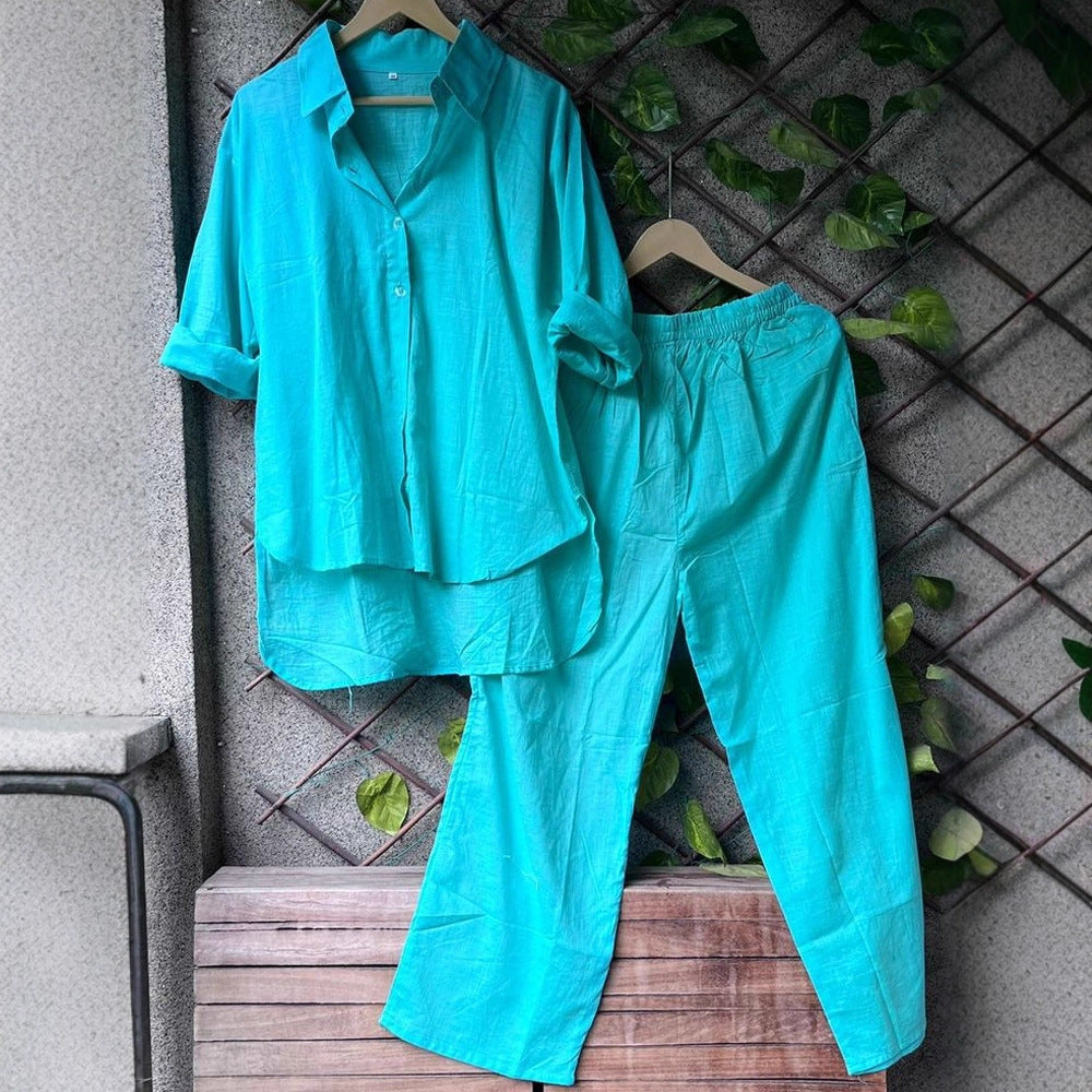 Ensemble Chemise et Pantalon en Lin Décontracté pour Femmes R&B
