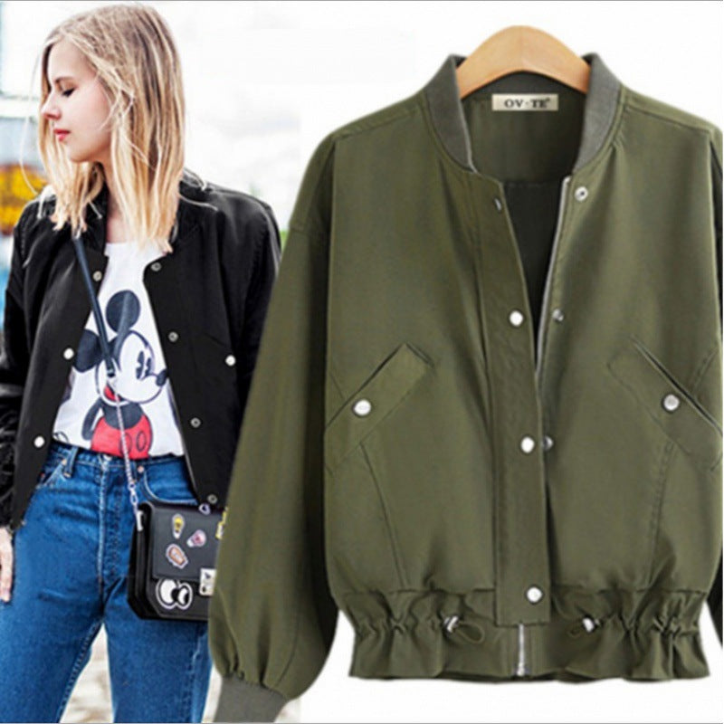 Veste bomber oversize pour femmes avec cordon de serrage, fermeture à boutons-pression et poches plaquées Echo Archive