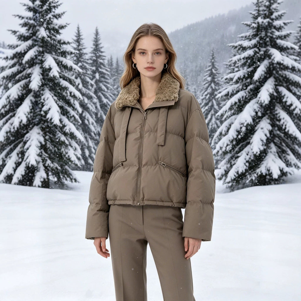 Veste courte matelassée pour femmes avec col Sherpa, col montant et fermeture éclair cachée Echo Archiv