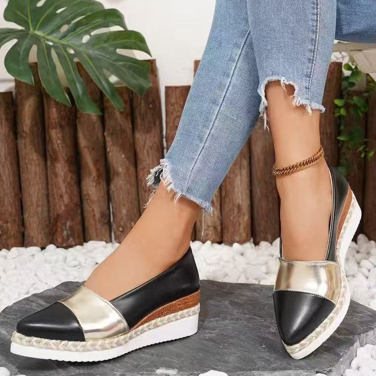Pantoufles à talons compensés pour femmes avec tressage élégant et semelle polyvalente R&B