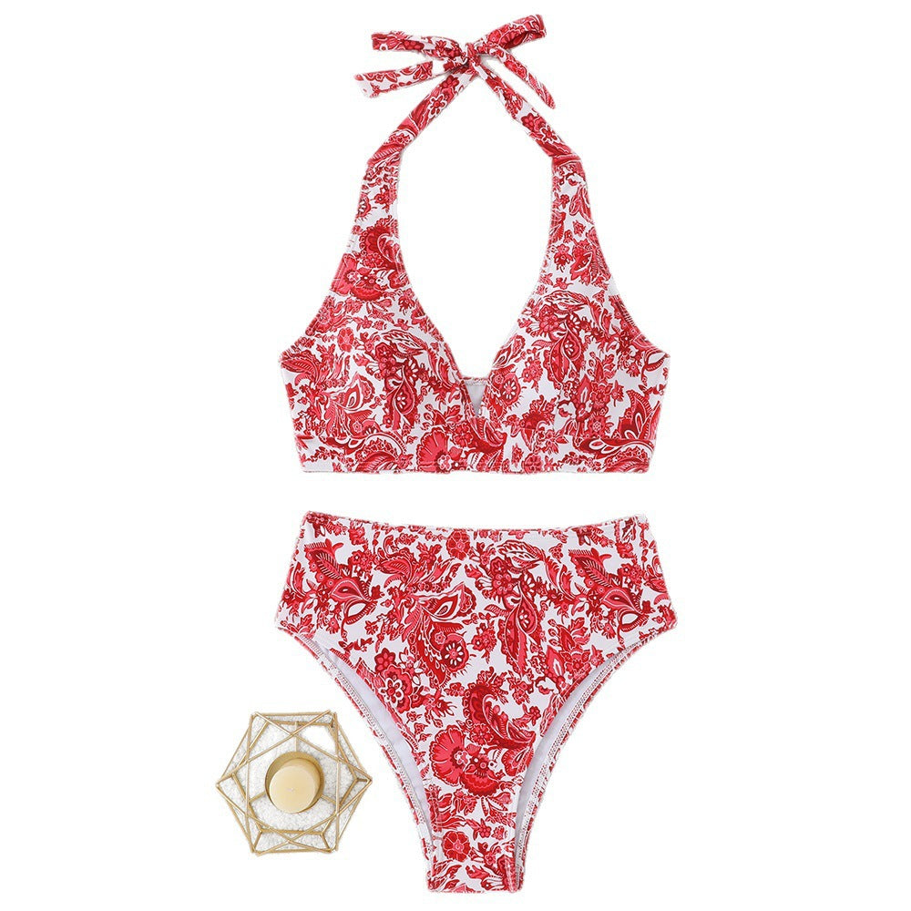 Ensemble de bikini taille haute pour femmes avec design floral et haut à nouer R&B