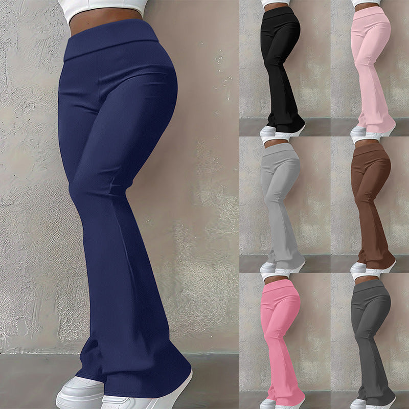 Pantalons flared taille haute pour femmes avec ceinture retournée et qualité stretch sculptante Echoarchiv
