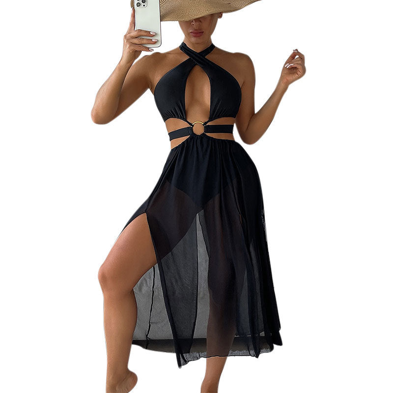 Robe de plage pour femmes avec décolleté en V profond et détail en anneau élégant R&B