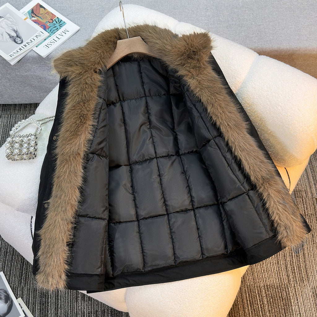 Parka d'hiver pour femmes mi-longue, coupe-vent, avec col en fausse fourrure amovible, doublure matelassée et ourlet asymétrique Echo Archiv