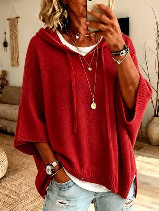 Poncho en tricot oversized avec capuche et manches courtes pour femmes Echo Archiv