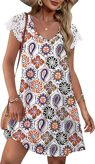 Robe d'été pour femmes avec des manches en dentelle élégantes et un motif floral R&B