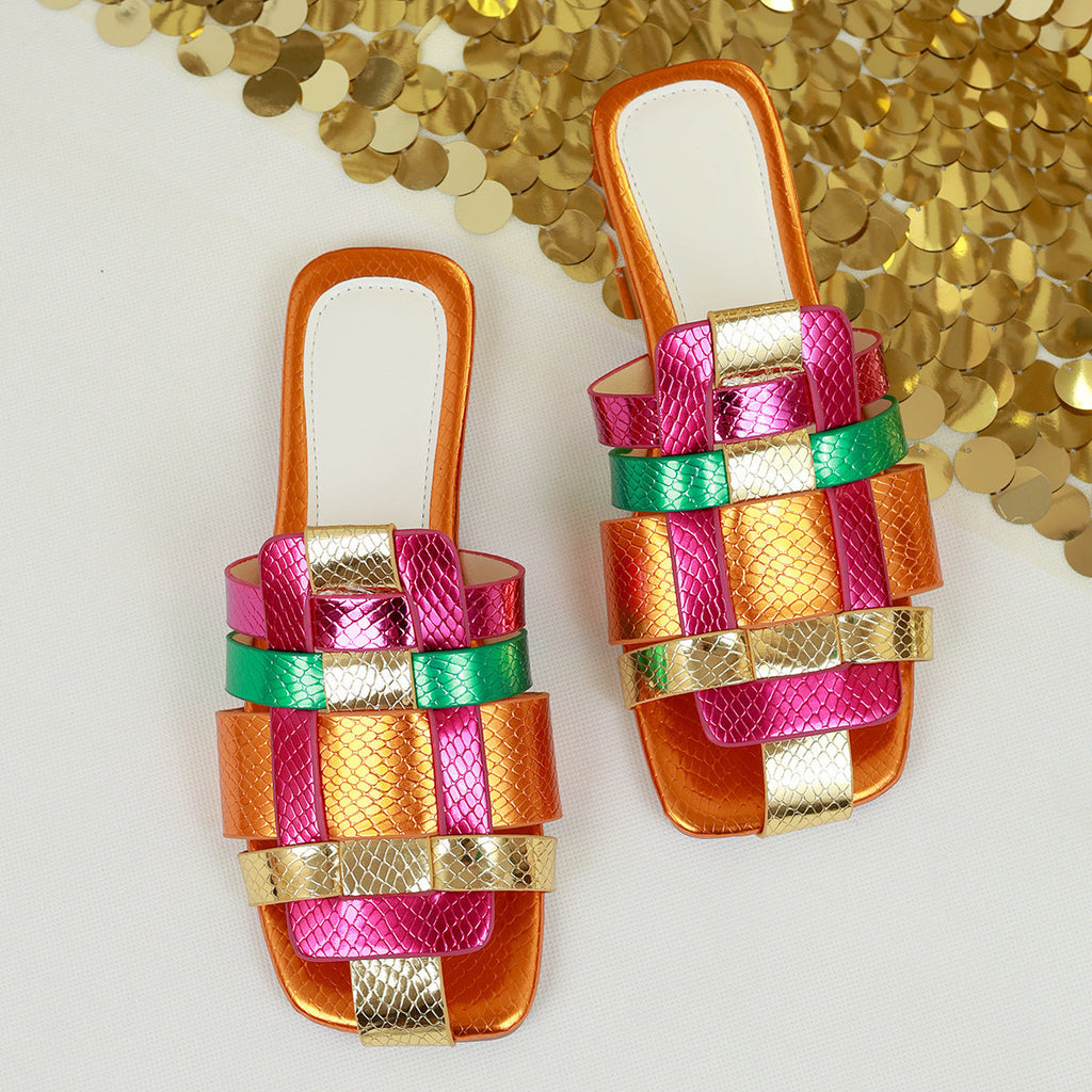 Mules tendance pour femmes avec design de lanières colorées R&B