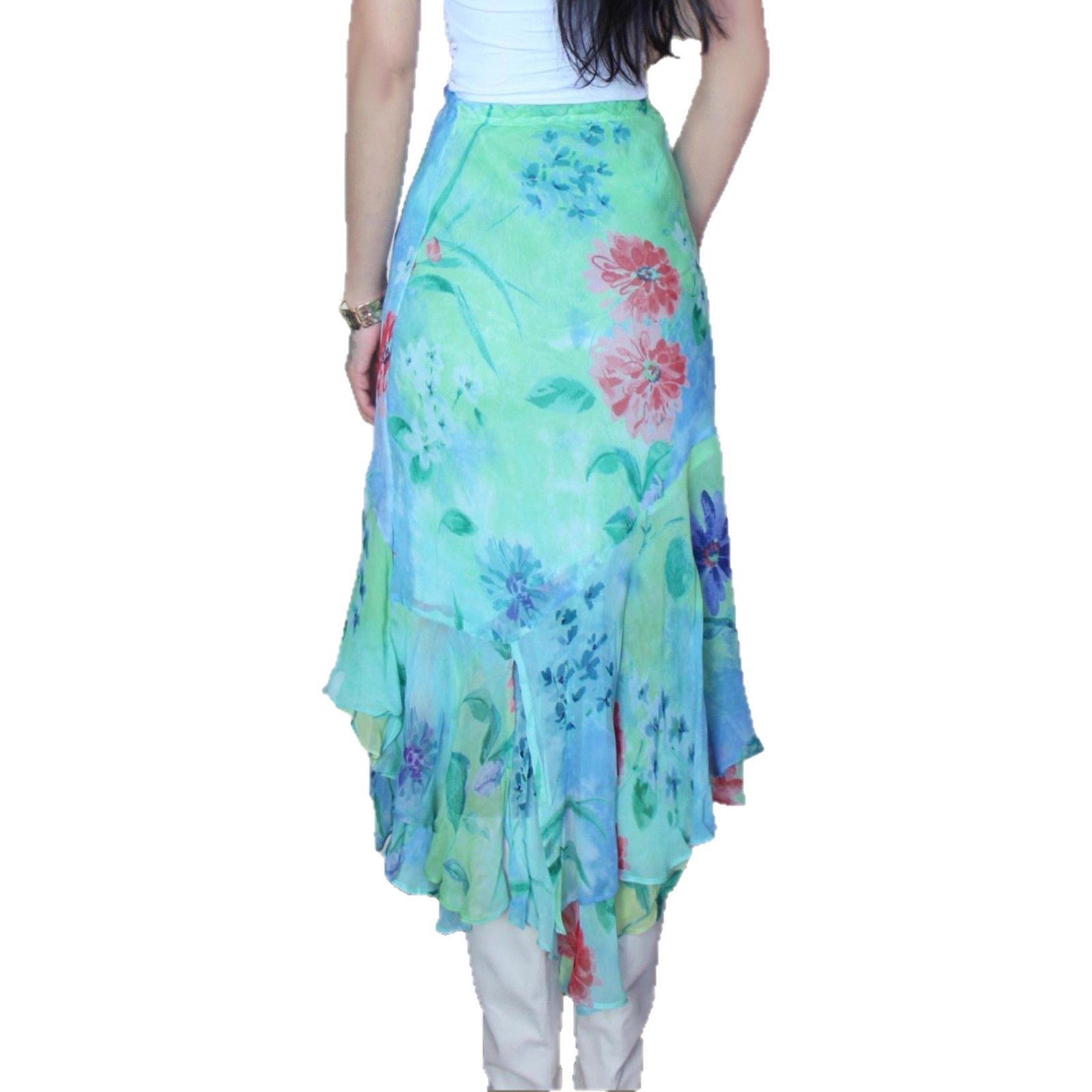 Jupe portefeuille pour femmes avec design floral et finition en volants volumineux - Heidi Mode