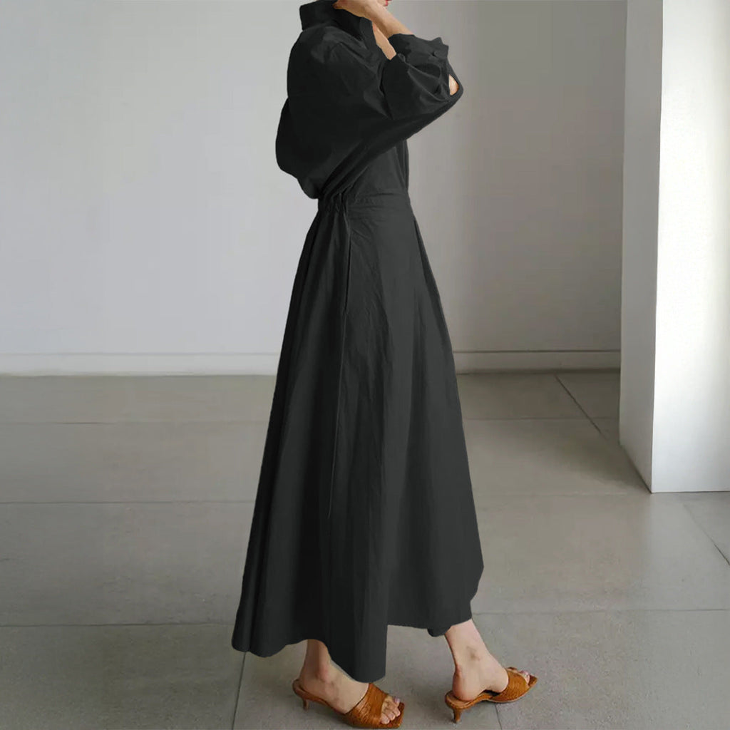 Robe chemise cintrée pour femmes avec col carré, manches mi-longues, poches latérales et jupe évasée Echo Archiv