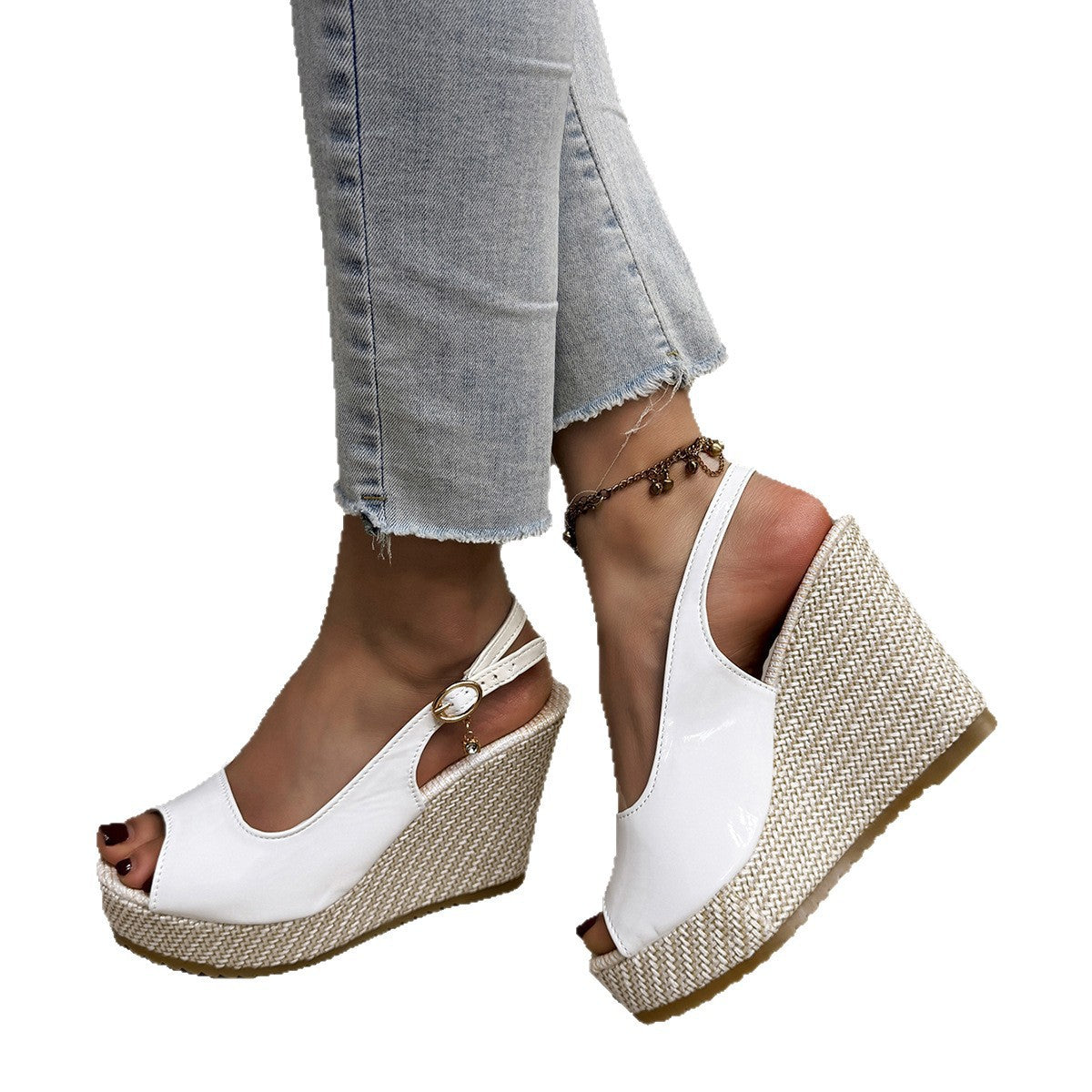 Pantolettes à talon compensé pour femmes avec design de sangle décoratif et semelle confortable R&B