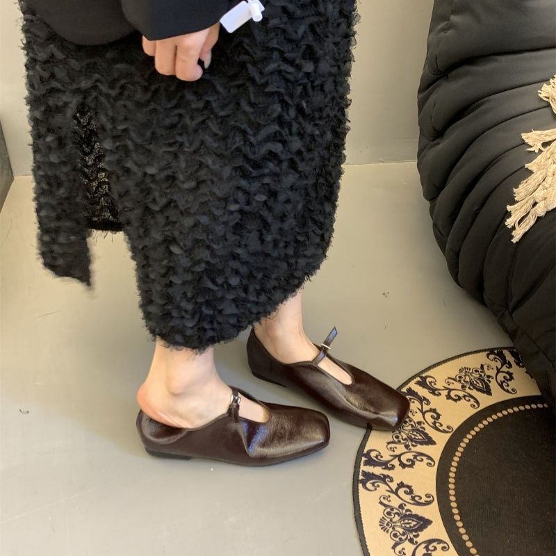 Ballerines T-Strap élégantes pour femmes en cuir de haute qualité R&B