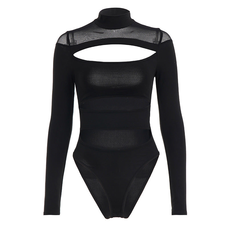 Body à manches longues pour femmes avec un design découpé raffiné et un élégant col montant R&B