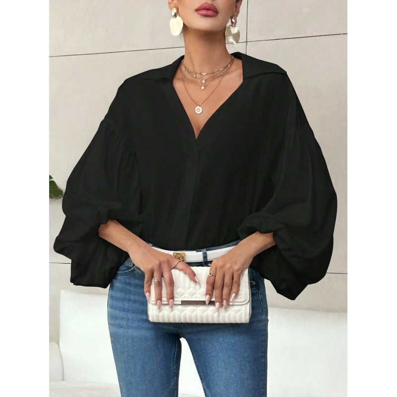 Blouse femme avec des manches ballon volumineuses et un col élégant Heidi-Mode