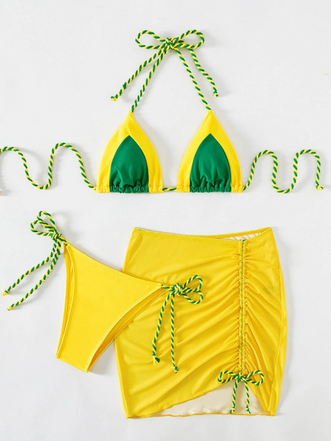Ensemble de bikini triangle pour femmes avec fronces et liens R&B
