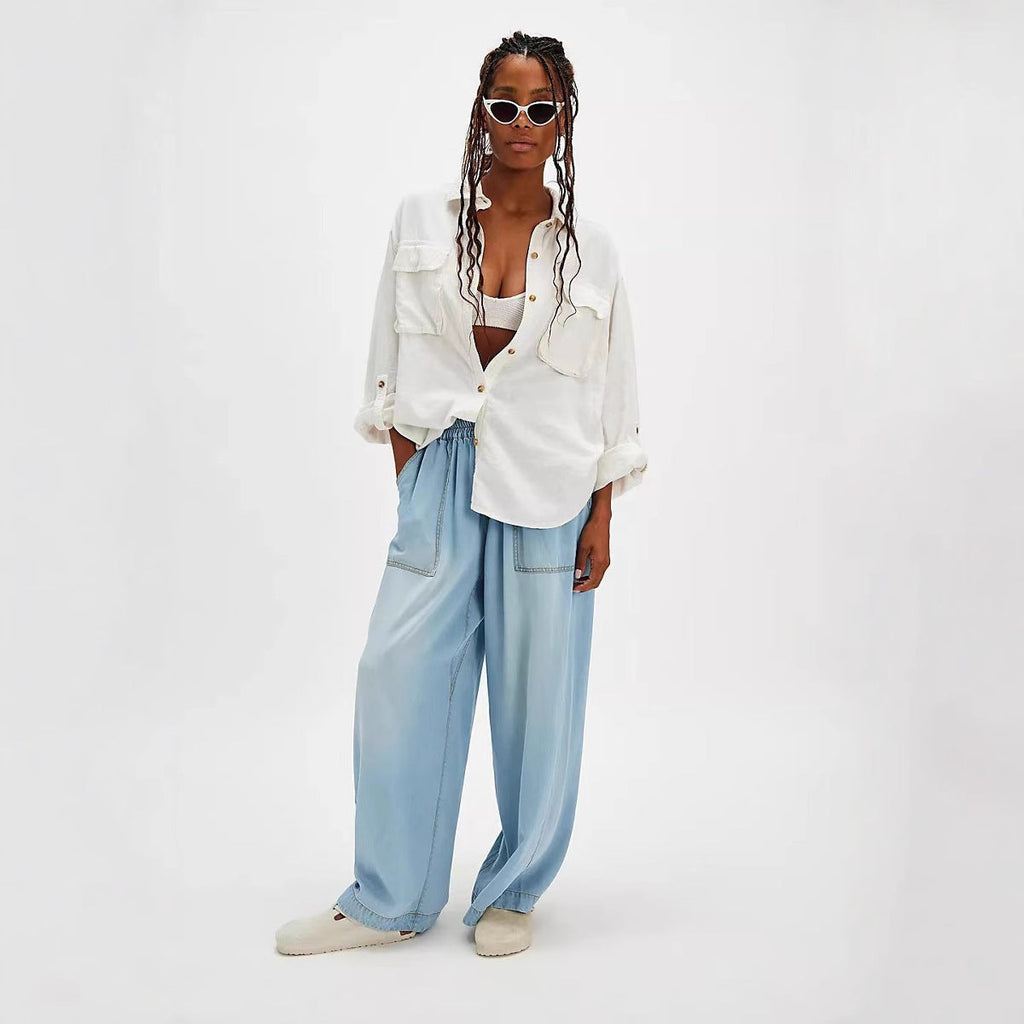 Pantalon large en Lyocell pour femmes avec ceinture élastique et grandes poches avant appliquées Echo Archiv