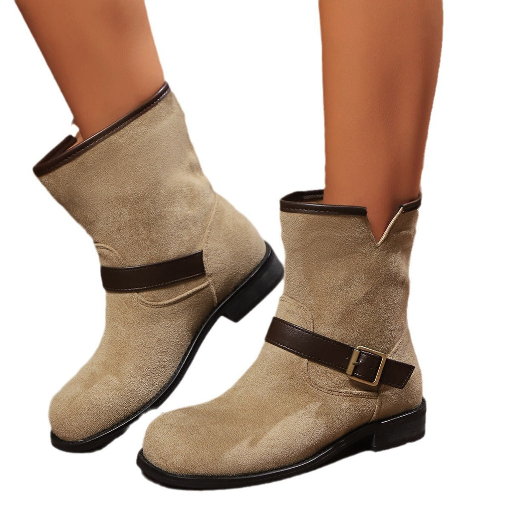 Bottines pour femmes avec décolleté en V, sangle et boucle