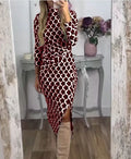 Robe midi ajustée pour femmes avec imprimé géométrique, taille froncée et fente asymétrique R&B