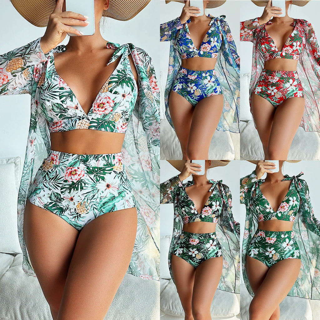 Ensemble de bikini taille haute pour femmes avec veste de plage transparente Echo Archiv
