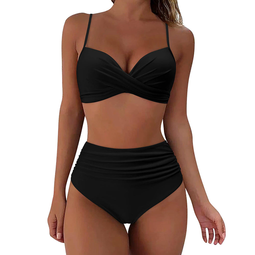 Ensemble de bikini taille haute pour femmes avec haut floral et culotte froncée R&B