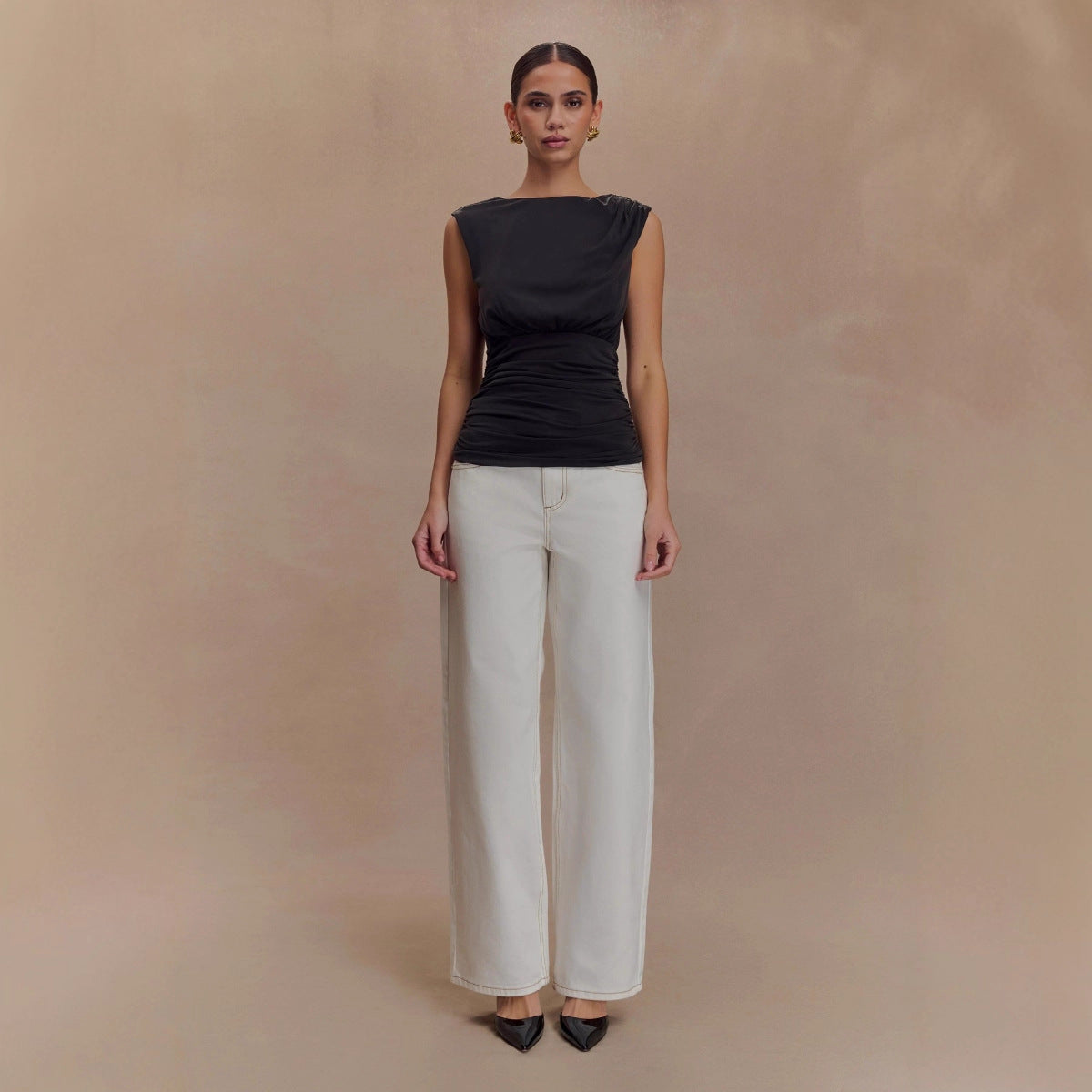 Haut ajusté pour femmes avec un design de drapage raffiné R&B