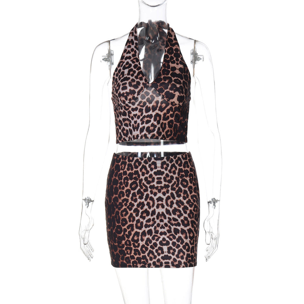 Ensemble Crop Top et Mini Jupe à Motif Léopard pour Femmes - Heidi Mode